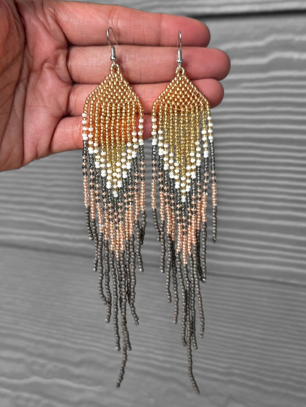 Handmade Coffee Ombre Boho Beaded Earrings Chandelier Dangle Bohemian Y2K Fringe